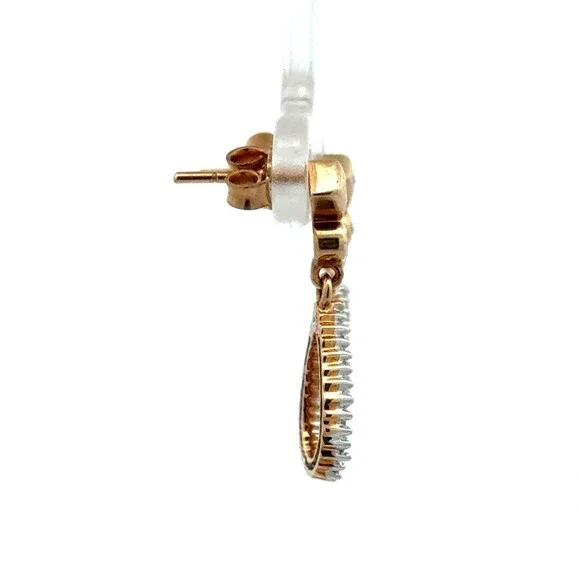 Designer 10k Yellow Gold Diamond Pave Teardrop Cut Out Dangle Drop Earrings